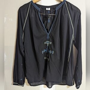 Aritzia Sunday Best Annalise blouse Black Womens Size M Boho Hippe Sheer Embroid